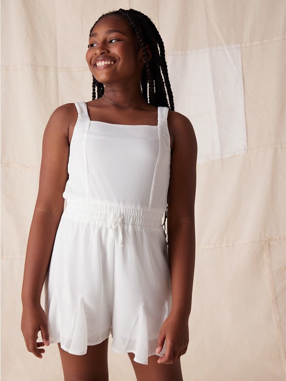 Franki by Francesca’s Girls' White Square-Neck Flowy Romper Youth Medium NWT
